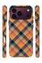 iPhone 18 Pro Vorian Double Layer Orange Navy Blue Plaid Case - 3