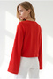 Women's Red Crew Neck Spanish Sleeve Flowy Blouse Blz-19003464 - 3