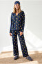 Women's Duck Navy Blue Buttoned Long Sleeve 100% Cotton Pajama Set Pjm-00000030 - 4
