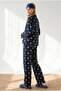 Women's Duck Navy Blue Buttoned Long Sleeve 100% Cotton Pajama Set Pjm-00000030 - 5