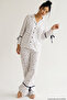 Ecru Floral Patterned, Ribbed, Slit Detailed, Soft Touch Winter Buttoned Knitted Pajama Set 8079 - 4
