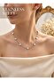 Silver Color White Stone Clover Model Steel Necklace - 2