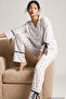 Ecru Floral Patterned, Ribbed, Slit Detailed, Soft Touch Winter Buttoned Knitted Pajama Set 8079 - 2