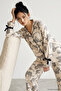 Cream Black Tiger Patterned Ribbon Detailed Soft Tuşe Winter Buttoned Knitted Pajama Set 8083 - 2