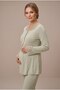 Women's Green Lace Long Sleeve New Season Winter Maternity Pajama Set for Easy Breastfeeding - 2