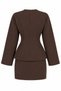 Brown Pleated Jacket Skirt Set - 2Y30422 - 2