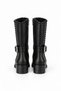 Women's Black Leather Ankle Buckle Detailed Belted Short Thick Heeled Round Toe Saddler Short Boots - 4