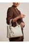 Cream Color Three-Compartment Long Crossbody Strap Women's Hand and Shoulder Bag with Scarf Detail - 2