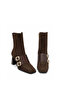 Genuine Leather Double Buckle Heeled Women's Boots 381 Brown Suede - 4