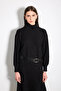 Basic High-Neck Cotton Knitwear with Sequin Detail - Black