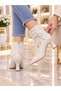 Thin Heel Boots with Hanging Elastic Accessories - 4