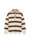 Striped Buttoned Polo Neck Knitwear Blouse