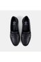 Women's Black Leather Loafer with Tiny Staple Detail - 6