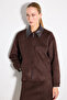Zippered Leather Collared Suede Jacket - Brown