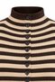 7081 Women's Striped Stand Collar Buttoned Knit Sweater Brown - Camel - 3