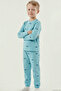 Boy's Pajama Set with Sea Theme and Shark Pattern, Ages 4-8, Turquoise - 2