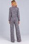 Women's Gray Patterned Buttoned Long Sleeve Doll Collar Cotton Pajama Set - 4