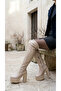 Women's Leather Look Platform Sole Thick Heeled Long Boots - 6