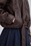 Belted Bomber Leather Jacket Dark Brown - 5