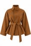 Tan High Collar Belted Suede Jacket - 4269