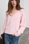 Conet women's v-neck big hair knit patterned pink sweater - 2