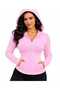 Zippered Hooded Softfit Kangaroo Pocket Stretchy Long Sleeve Blouse