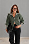Khaki-Mink Cardigan with Striped Collar and Sleeves - 261088 - 2