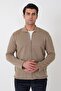 Comfort Fit Zippered Pocket Wool Beige Cardigan Tr 896 - 4