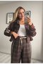 Vintage Naturel Written Brown Plaid Top and Bottom Set - 2