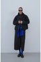 Women's Navy Blue Velvet Collar Detailed Plaid Oversized Jacket - 3