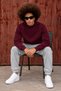 Men's Half Turtleneck Loose Cut Long Sleeve Burgundy Sweater - 5