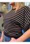 Women's Striped Bat Sleeve Crew Neck Knitwear Blouse - 2