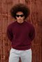 Men's Half Turtleneck Loose Cut Long Sleeve Burgundy Sweater - 3