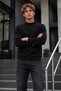 Men's Half Stand Collar Relaxed Fit Premium Black Sweater - 6
