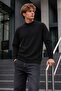 Men's Half Stand Collar Relaxed Fit Premium Black Sweater