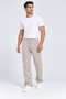 Loose Fit Comfortable 3-Thread Fabric with Stopper and Side Piping Baggy Men's Beige Sweatpants - 2