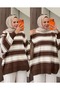 Women's Striped Oversize Knitwear Tunic, Crew Neck Balloon Sleeve Loose Wide Comfortable Fit Sweater