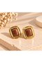 Women's Gold Color Brown Stone Detailed Geometric Square Earrings – Vintage Stylish Design