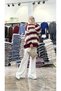 Women's Striped Oversize Knitwear Tunic, Crew Neck Balloon Sleeve Loose Wide Comfortable Fit Sweater - 3