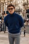 Men's Full Turtleneck Low Shoulder Comfortable Fit Basic Blue Sweater - 2