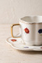 Viola Floral Porcelain 2-Person Coffee Cup Set with Gold Color Handles and Flower-Shaped Saucers 90 ml Turkish Coffee Cup Set - 6