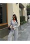 Women's Gray Double-Breasted Collar Elastic Waist Blouse and Trousers Two-Piece Set - 3