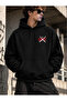 Street Style Mix Printed Hooded Oversized Black Sweatshirt with Pockets - 2