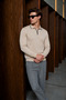 Men's Polo Collar Half-Zip Beige Sweater - 2