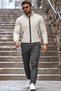 Men's Zippered Pocket Cream Puffer Jacket - 4