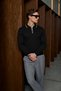 Men's Polo Collar Half Zipper Black Sweater - 2