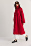 Women's Red Lined Stand Collar Pocket Detailed Snap Closure Long Trench Coat 2855 60286592 - 5