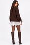 Brown Lace Detailed Gathered Sleeve Knitwear Cardigan - 4