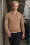 Men's Long Sleeve Polo Collar Dark Brown Sweater - 6
