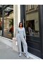 Women's Gray Crew Neck Blouse with Elastic Cuffs and Pants Two-Piece Set